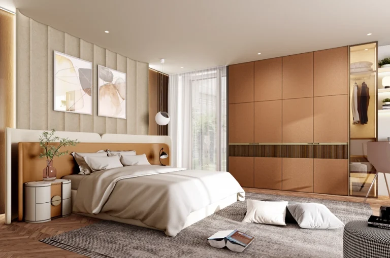 bedroom in mocha color interior