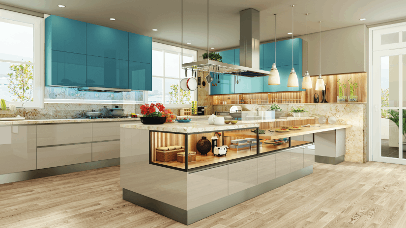 l shaped kitchen layout with Island