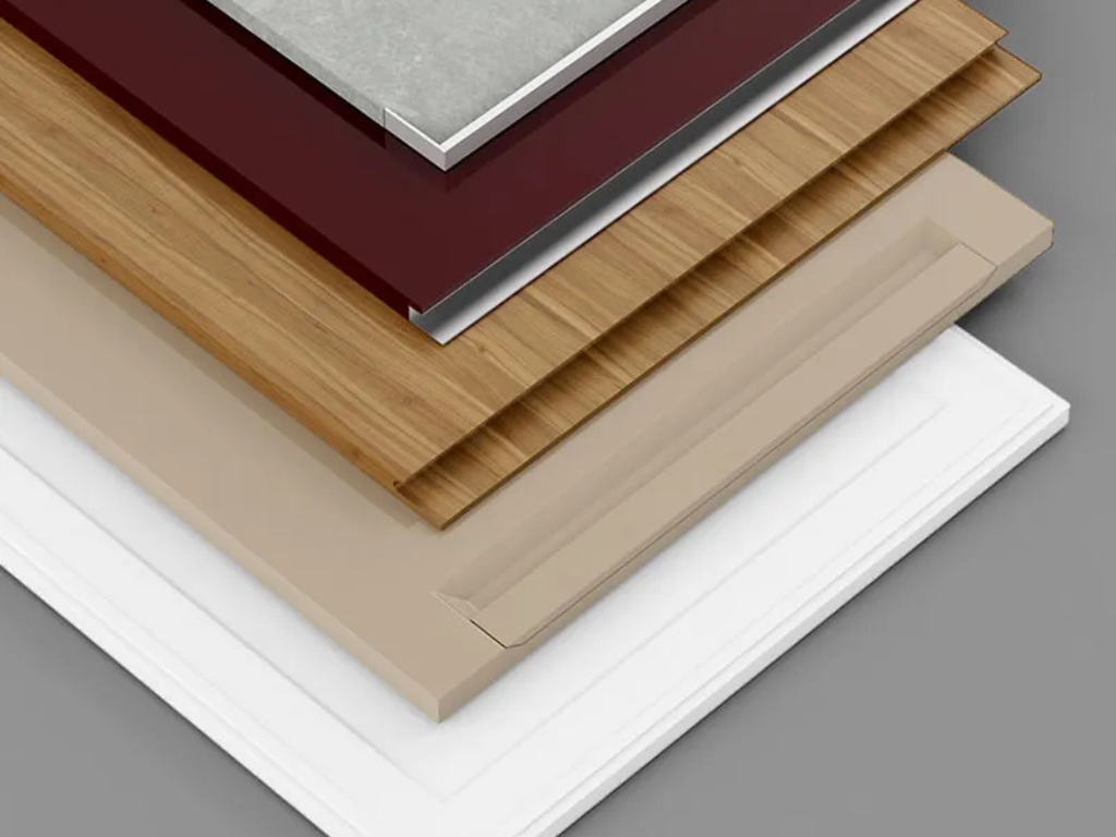 Kitchen carcass material boards in different laminate and finish layers