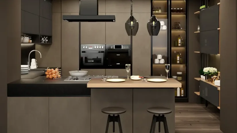 wall-mounted chimney over the hob